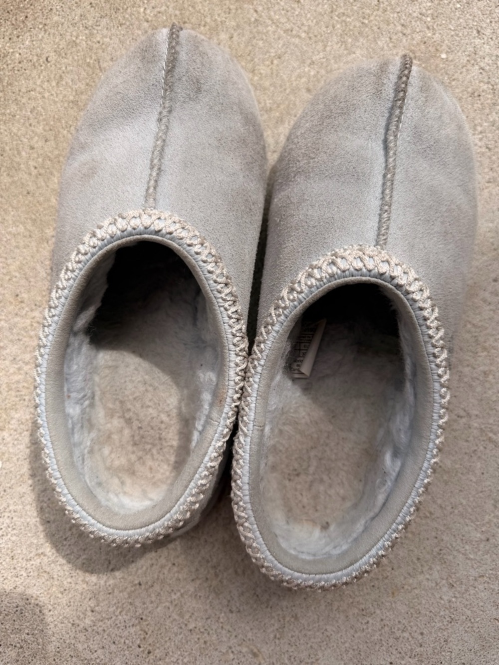 UGG kids Light Gray Suede Slip-On Slippers with Shearling Lining